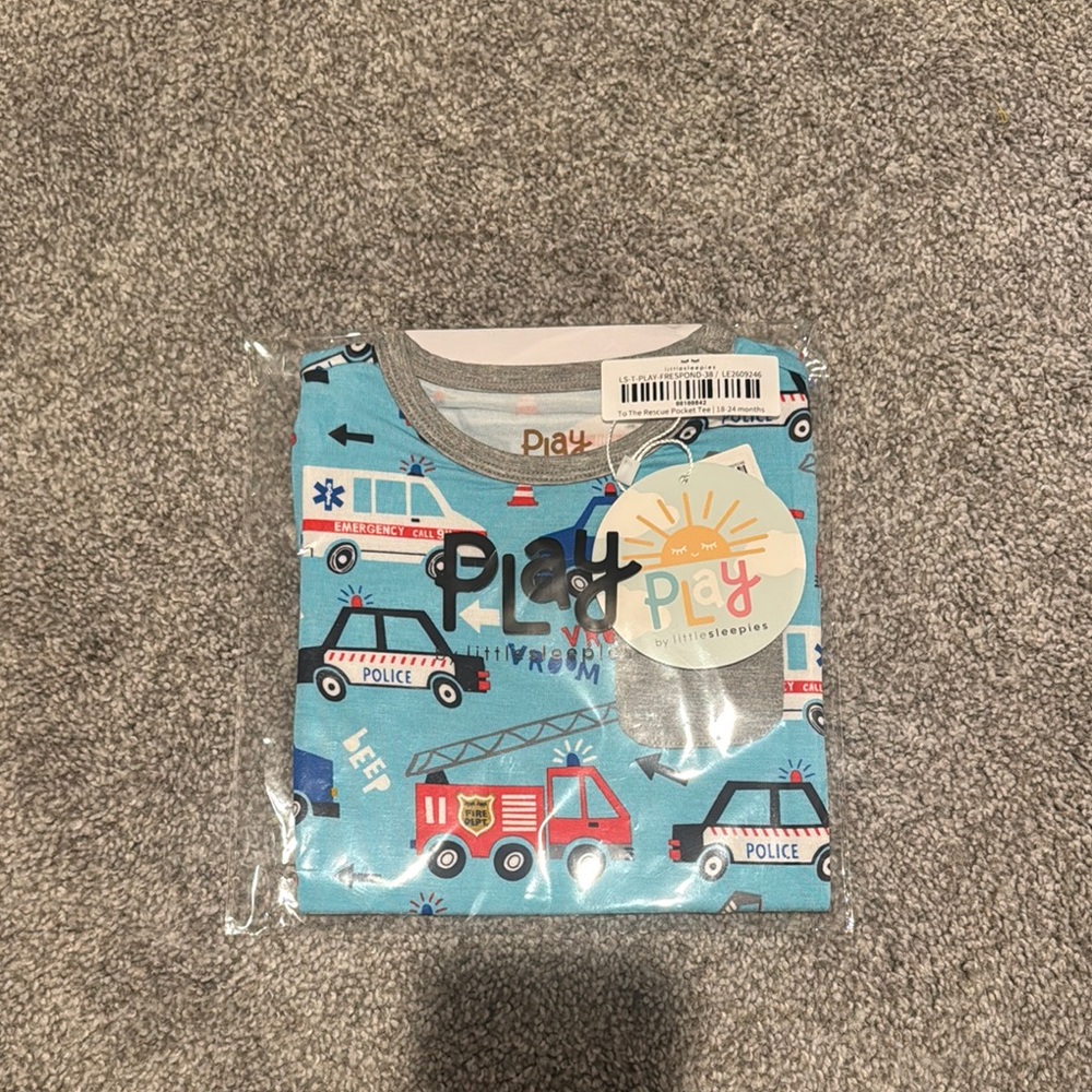 Blue Play Pajama Set with Vehicle Print